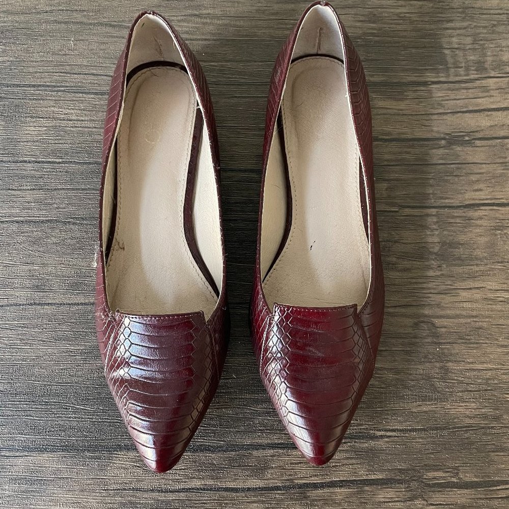Sophisticated, Wine Red, Faux Snakeskin Loafers